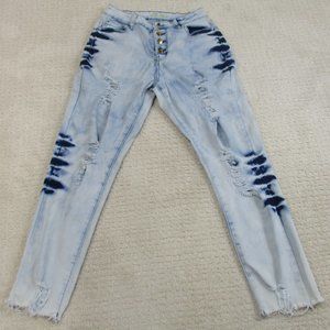 AL Jeans Womens 9 Distressed Bleach Wash Multi Button